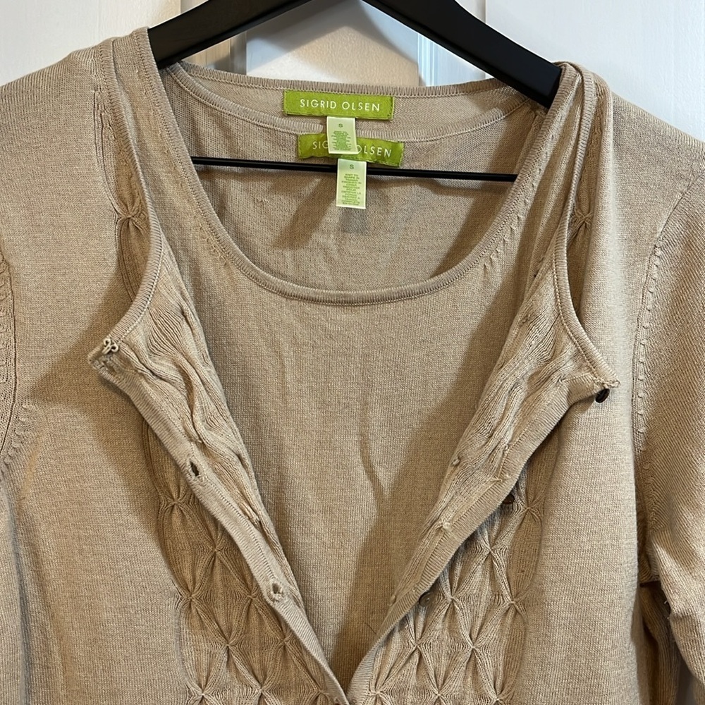 Sigrid Olsen Diamond Pattern Weave Button Down Cardigan Set - Size Small - Picture 3 of 7